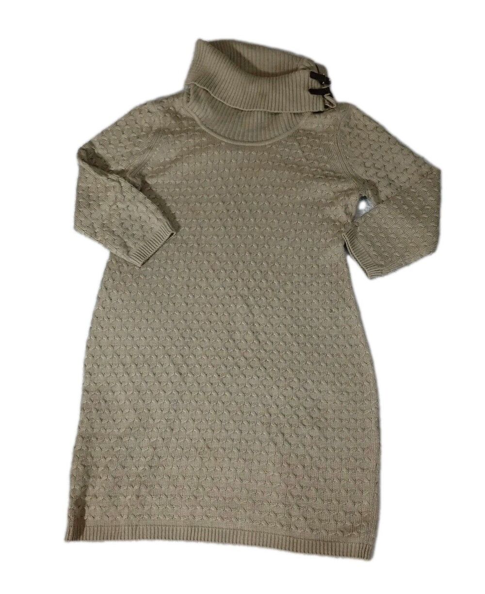 Calvin Klein Modern KHAKI Buckled Cowl Neck Knit Sweater Dress size XL
